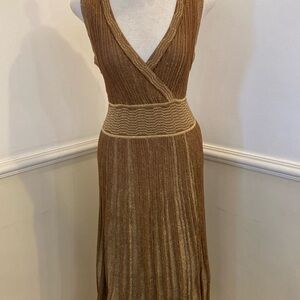 Le Lis Gold Pleated Wrap Midi Dress